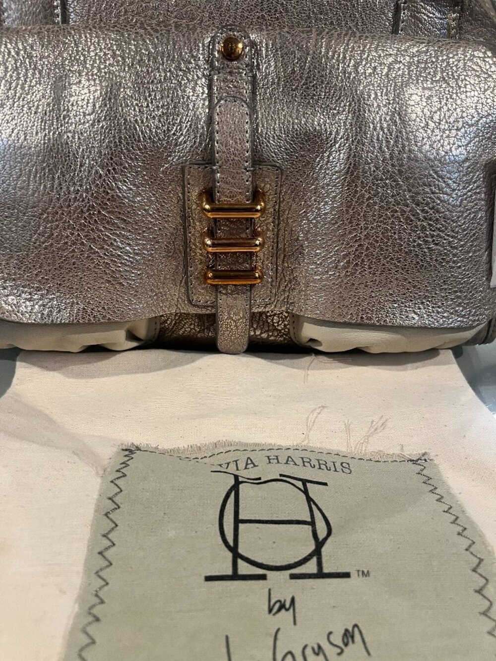 NWT Olivia Harris by Joy Gryson Light Gold Metallic Leather Satchel Style 81375